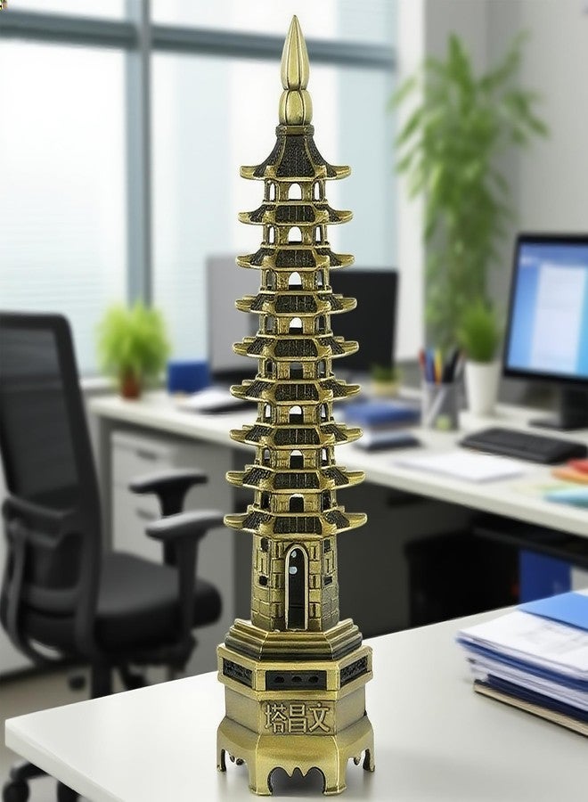 Chiorgone Nine-Tier Wenchang Pagoda Feng Shui Statue - Chinese Tower for Academic Success, Business Prosperity & Home Decor (Antique Bronze) - Image 2